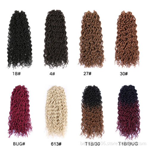 Wholesale 18 inch Curly Faux Locs Wavy Goddess Locs Crochet Hair Braids Pre looped Synthetic Hair Extension Wavy Soft Dreadlock